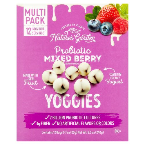 Nature's Garden Probiotic Mixed Berry Yoggies Multi Pack, 0.7 oz, 12 count