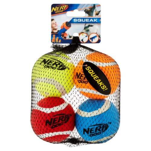 Nerf Dog Squeak Tennis Ball Dog Toy, 4 count