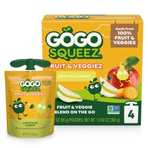 GoGo Squeez Apple Pear Carrot Fruit & Veggiez, 3.2 oz, 4 count