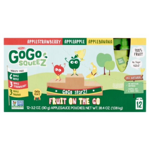 GoGo squeeZ No Sugar Added Banana Strawberry Applesauce Variety Pouches