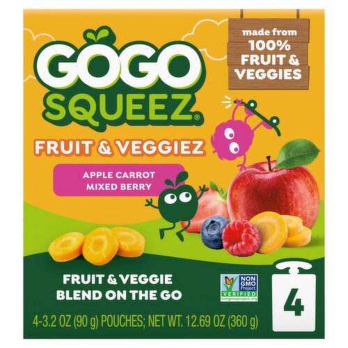 GoGo Squeez Apple Carrot Mixed Berry Fruit & Veggiez, 3.2 oz, 4 count