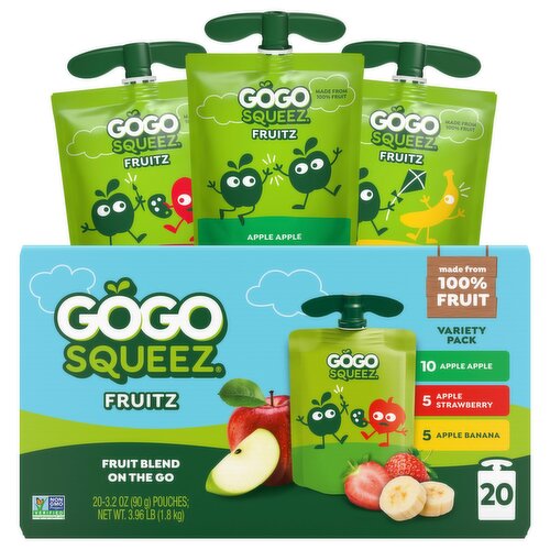 GoGo Squeez Fruitz Fruit Blend On The Go Variety Pack, 3.2 oz, 20 count