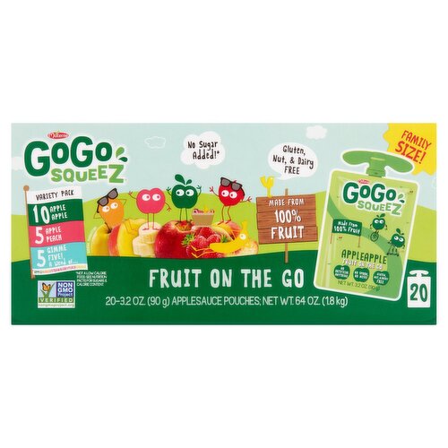 Materne GoGo Squeez Fruit on the Go Family Size Variety Pack, 3.2 oz, 20 count