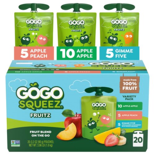 GoGo squeeZ No Sugar Added Apple Peach, & Gimme 5 Applesauce and Fruit Puree Blend VP, 3oz (20 Pack)