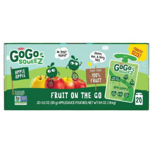 GoGo Squeez  Applesauce Apple Apple, Fruit Snack on the Go, 3.2 oz (Pack of 20 pouches)