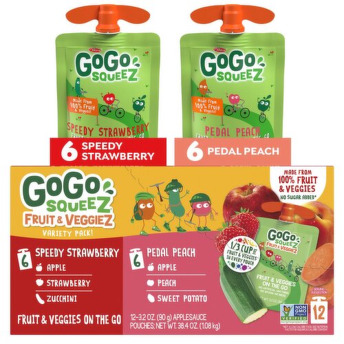 Materne GoGo Squeez Fruit & Veggies on the Go Variety Pack, 3.2 oz, 12 count