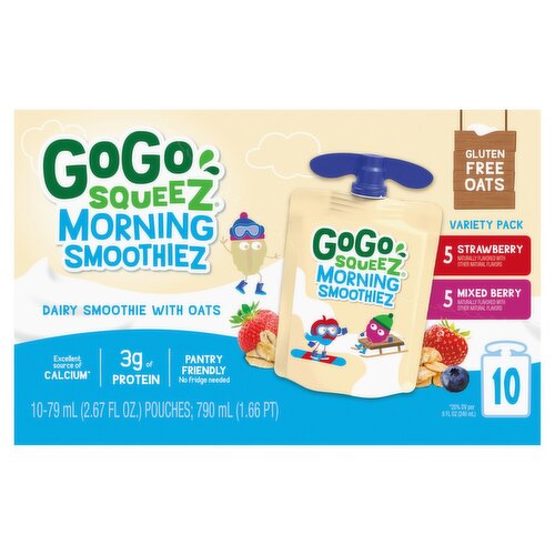 GoGo Squeez Dairy Smoothie with Oats Morning Smoothiez Variety Pack, 2.67 oz, 10 count