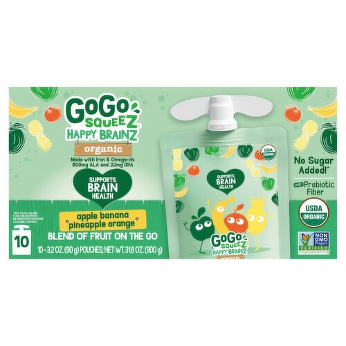 GoGo Squeez  Happy ImmuneZ   Strawberry Rhubarb, Snack on the Go, 3.2 oz (Pack of 10 pouches)