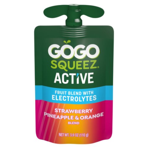 GoGo Squeez Active Strawberry Pineapple & Orange,  Fruit Blend with Electrolytes, 3.9 oz (1 pouch)