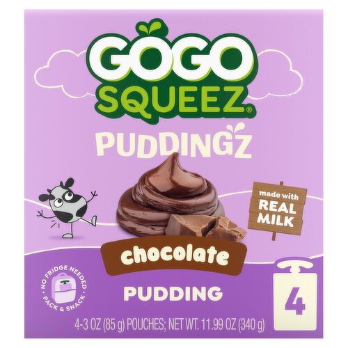 GoGo squeeZ Puddingz On-the-Go Chocolate Pudding Snack Pouches, 3 oz (4 Pack) 