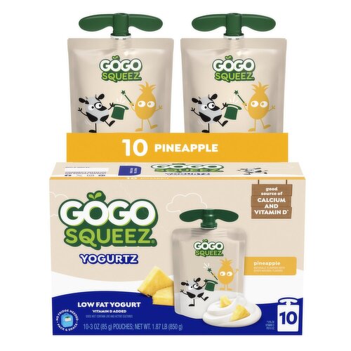 GoGo Squeez Pineapple Low Fat Yogurtz , 3 oz, 10 count