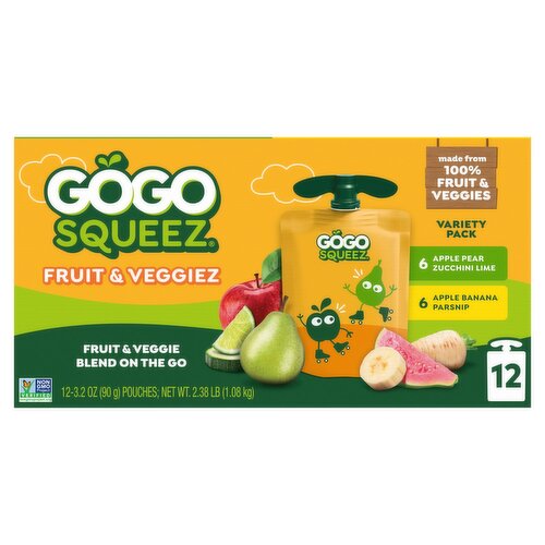 GoGo Squeez Fruit & Veggiez Blend on the Go Variety Pack, 3.2 oz, 12 count