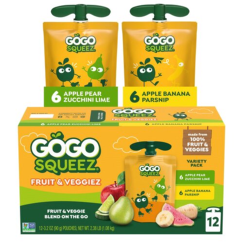 GoGo Squeez Fruit & Veggiez Blend on the Go Variety Pack, 3.2 oz, 12 count