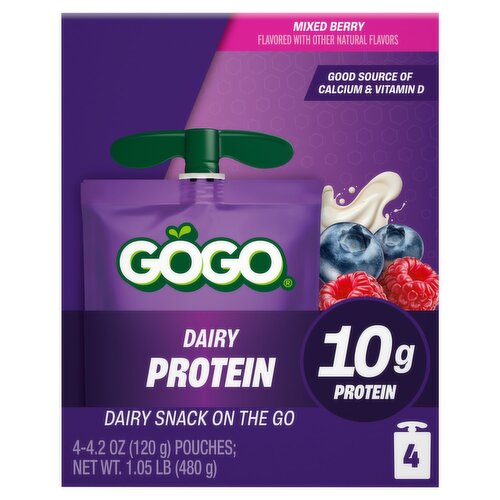 GOGO 10g Protein Mixed Berry Dairy Snack On The Go Pouches , 4.2 oz (4 Pack)