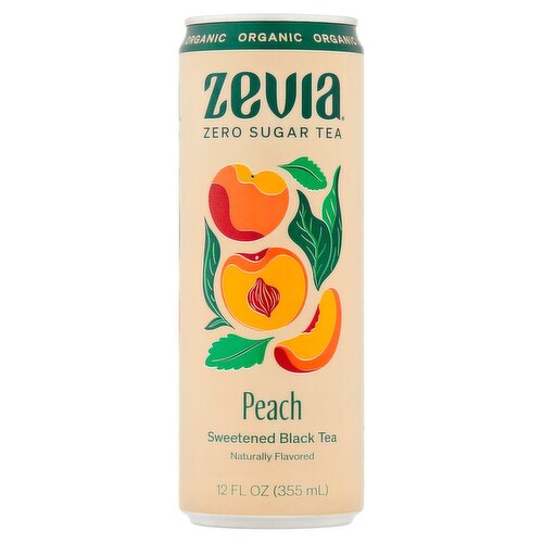 Zevia Organic Peach Zero Sugar Sweetened Black Tea, 12 fl oz