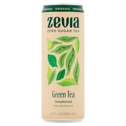 Zevia Organic Sweetened Zero Sugar Green Tea, 12 fl oz