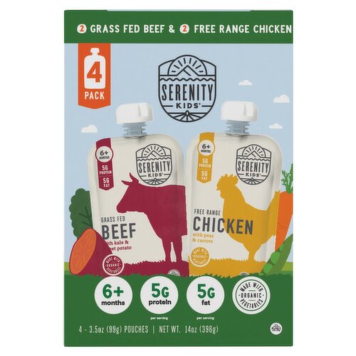Serenity Kids Grass Fed Beef & Free Range Chicken Baby Food, 6+ Months, 3.5 oz, 4 count