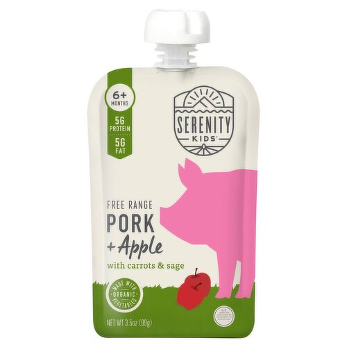 Serenity Kids Free Range Pork + Apple with Carrots & Sage Baby Food, 6+ Months, 3.5 oz