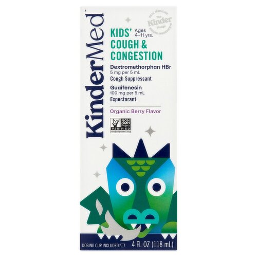 KinderMed Organic Berry Flavor Kids' Cough & Congestion Liquid, Ages 4-11 yrs, 4 fl oz