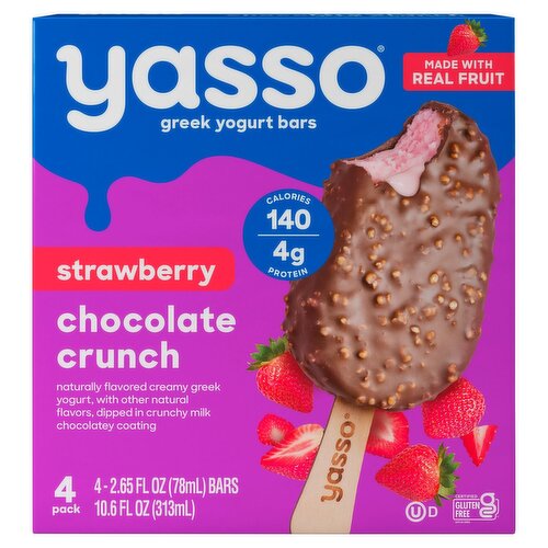 Yasso Strawberry Chocolate Crunch Frozen Greek Yogurt Bars, 4 count, 10.6 fl oz