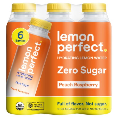 Lemon Perfect Zero Sugar Peach Raspberry Hydrating Lemon Water, 15.2 fl oz, 6 count