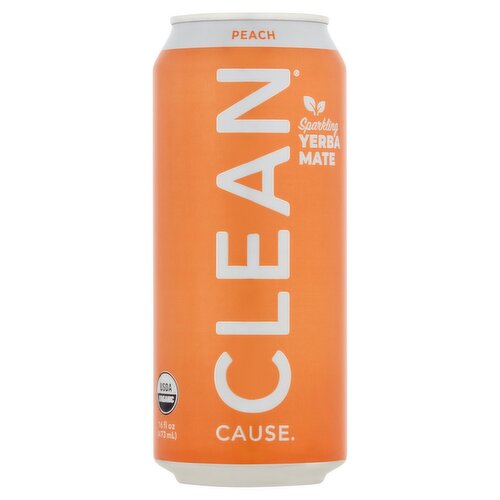 Clean Cause Peach Sparkling Yerba Mate, 16 fl oz