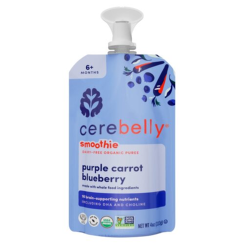 Cerebelly Purple Carrot Blueberry Smoothie Dairy-Free Organic Puree, 6+ Months, 4 oz