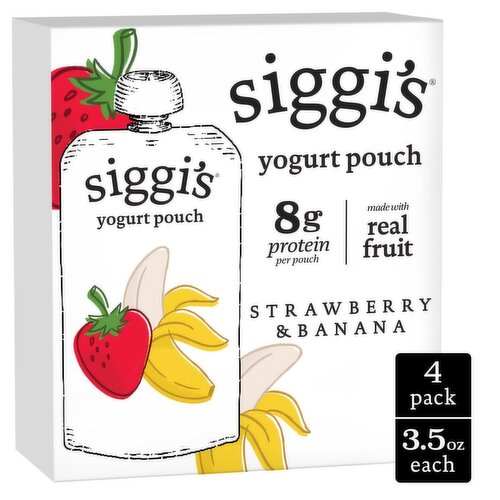 Siggi's Strawberry & Banana Reduced Fat Yogurt Pouch, 3.5 oz, 4 count