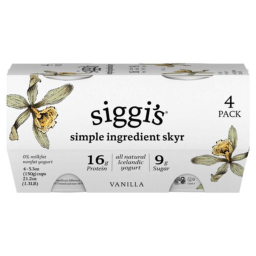 Siggi's Simple Ingredient Skyr Vanilla Nonfat Yogurt, 5.3 oz, 4 count