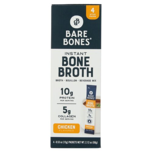 Bare Bones Chicken Flavored Instant Bone Broth Beverage Mix, 0.53 oz, 4 count