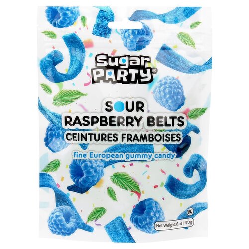 Sugar Party Sour Raspberry Belts Fine European Gummy Candy, 6 oz