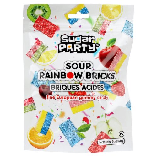 Sugar Party Sour Rainbow Bricks Fine European Gummy Candy, 6 oz