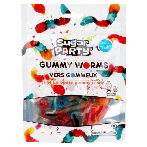 Sugar Party Gummy Worms Fine European Gummy Candy, 6 oz