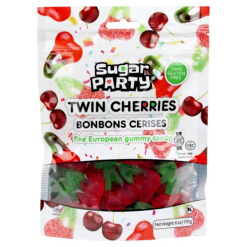 Sugar Party Twin Cherries Fine European Gummy Candy, 6 oz