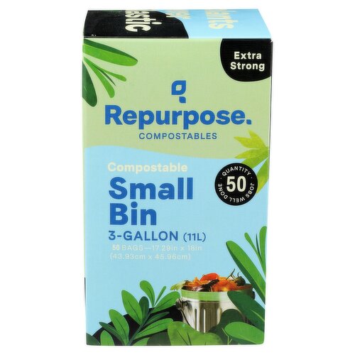 Repurpose Compostables 3-Gallon Extra Strong Small Bin Bags, 50 count