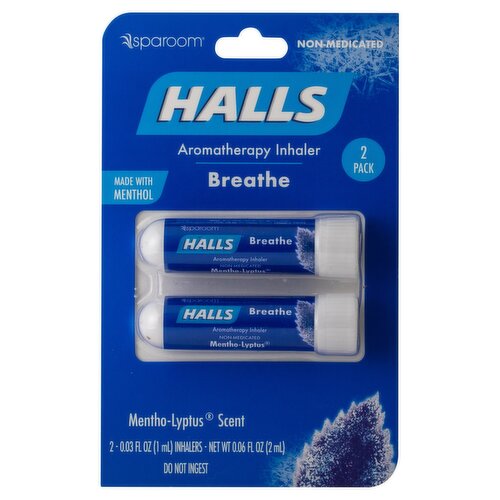 Sparoom Halls Breathe Mentho-Lyptus Scent Aromatherapy Inhaler, 0.03 fl oz, 2 count