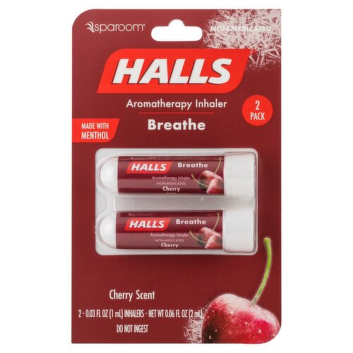 Sparoom Halls Breathe Cherry Scent Aromatherapy Inhaler, 0.03 fl oz, 2 count