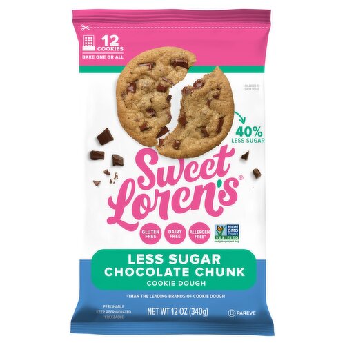 Sweet Loren's Less Sugar Chocolate Chunk Cookie Dough, 12 count, 12 oz