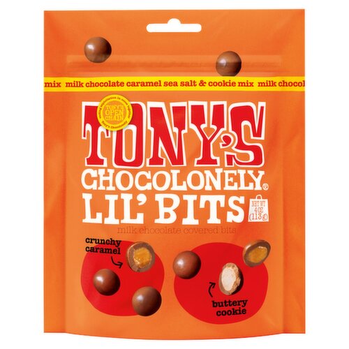 Tony's Chocolonely Milk Chocolate Caramel Sea Salt & Cookie Mix Lil' Bits, 4 oz