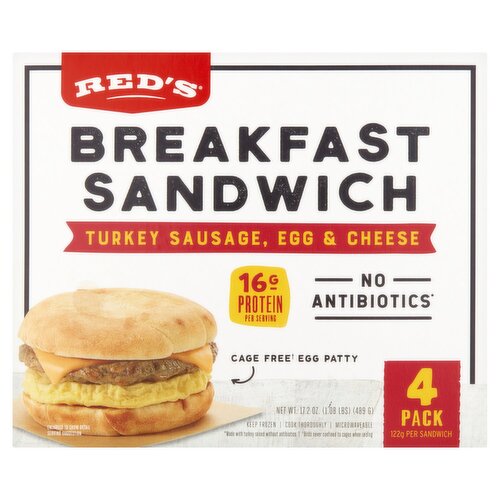 Red's Turkey Sausage, Egg & Cheese Breakfast Sandwich, 4 count, 17.2 oz