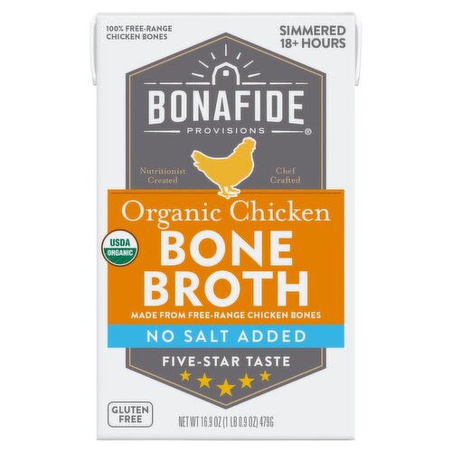 Bonafide Provisions No Salt Added Organic Chicken Bone Broth, 16.9 oz