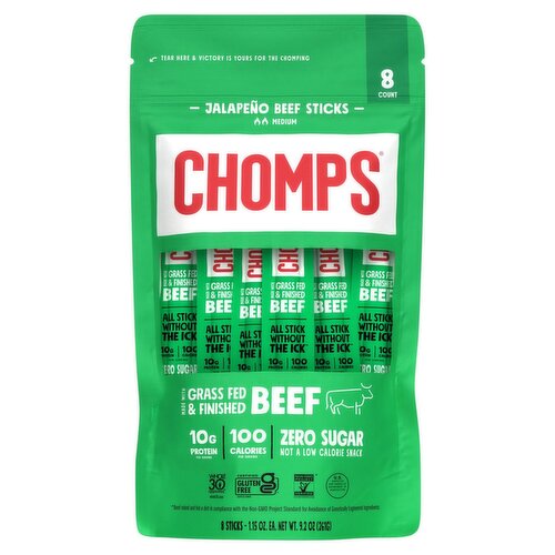 Chomps Medium Jalapeño Beef Sticks, 1.15 oz 8 count