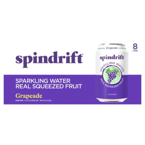 Spindrift Real Squeezed Fruit Grapeade Unsweetened Sparkling Water, 12 fl oz, 8 count