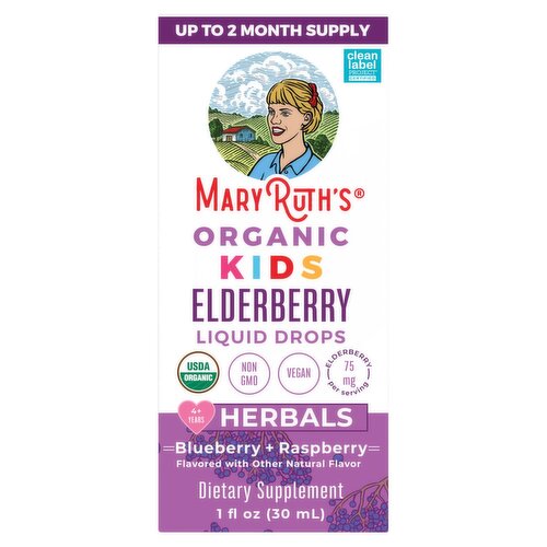 MaryRuth's Organic Kids Elderberry Liquid Drops Herbals Dietary Supplement, 4+ years, 1 fl oz