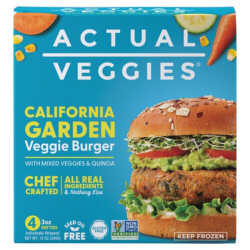 Actual Veggies California Garden Veggie Burger, 3 oz, 4 count