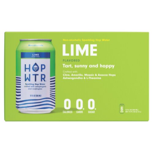 Hop Wtr Lime Flavored Non-Alcoholic Sparkling Hop Water, 12 fl oz, 6 count