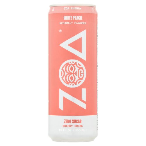 ZOA Zero Sugar White Peach Energy Drink, 12 fl oz