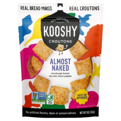 Kooshy Almost Naked Sourdough Bread, Sea Salt, Black Pepper Croutons, 5 oz