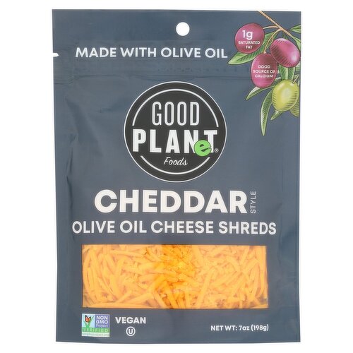Good Planet Foods Cheddar Style Olive Oil Cheese Shreds, 7 oz