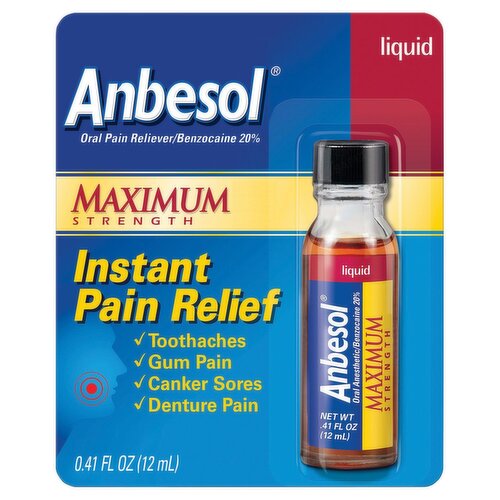 Anbesol Maximum Strength Instant Pain Relief Liquid, 0.41 fl oz